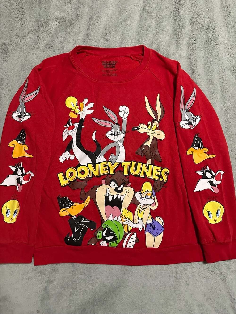Looney Tunes Character Graphic Crewneck Sweatshirt Red, Size Large